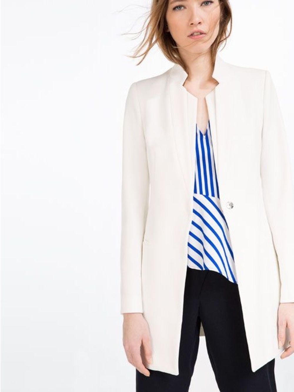 Womens Cream Long Tailored Blazer by Zara Size S NWOT